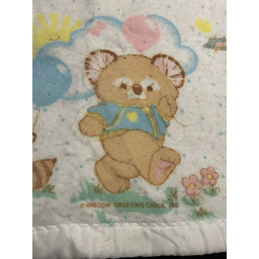 Vintage 1980s  Baby Blanket Satin Trim Kirby Koala Gibson Greetings 45